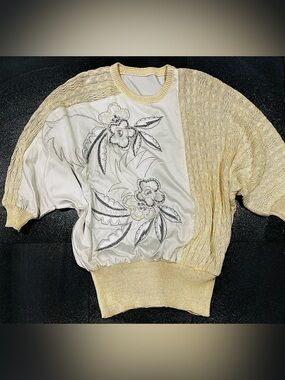 Vintage Bonnie Boerer 80’s Asymmetrical Beaded Embroidered Multi texture sweater